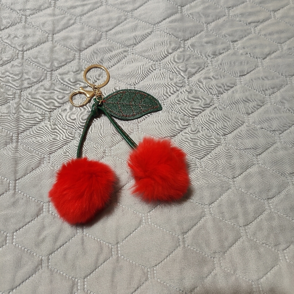 Plush Large Red Cherry Bag Charm Keychain - Picture 3 of 3